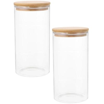 Pote De Vidro Tubular Com Tampa De Bambu 1,7l 27,5x10cm Transparente