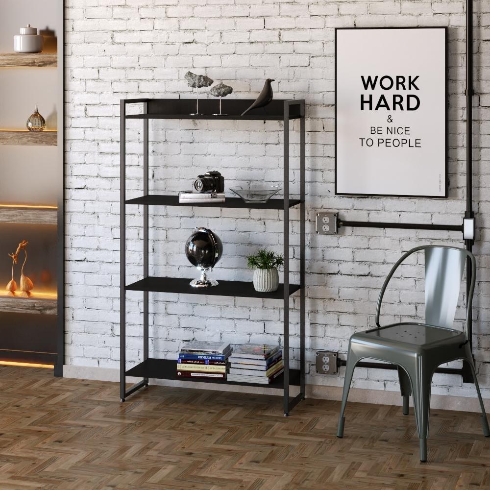 Estante Dynamica 80x30x146cm C/04 Prateleiras Preto ônix / Est.preta Preto ônix / Est.preta - 3