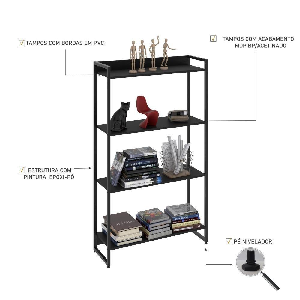 Estante Dynamica 80x30x146cm C/04 Prateleiras Preto ônix / Est.preta Preto ônix / Est.preta - 4