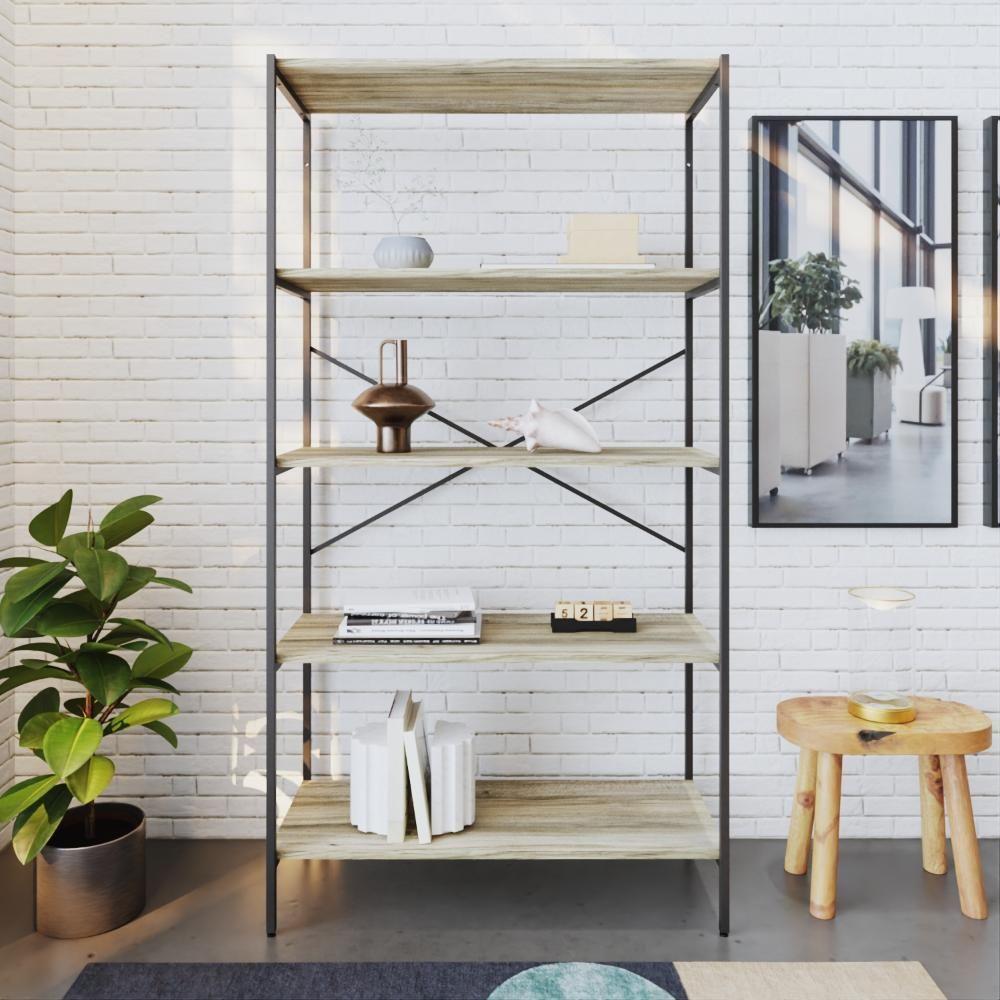 Estante C/05 Prateleiras 152x80x33cm Tub Tueh1585 Carvalho - Est.preta Carvalho / Est.preta - 4