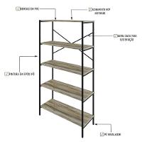 Estante C/05 Prateleiras 152x80x33cm Tub Tueh1585 Carvalho - Est.preta Carvalho / Est.preta - 3