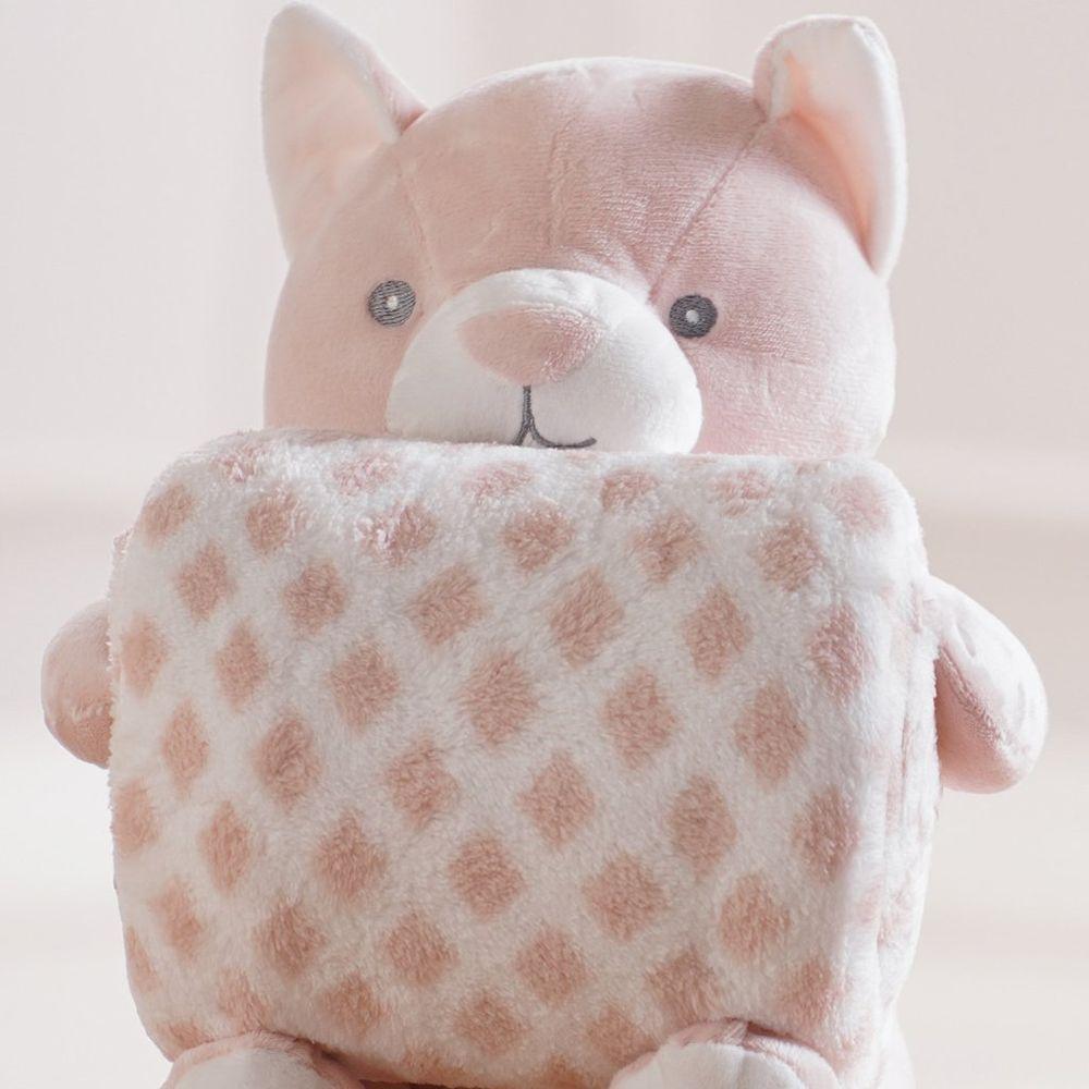 Bichinho De Pelúcia Fazenda New Com Manta Bebê 100x75cm Gatinho - 3