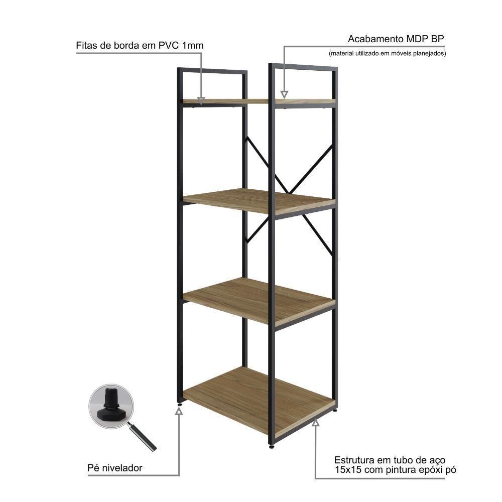 Estante C/04 Prateleiras 118x45x33cm Yon Vermont Oak/est.preta Vermont Oak/est.preta - 3