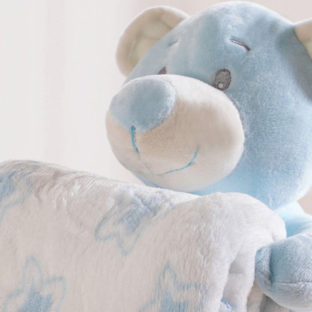 Bichinho De Pelúcia Carinhoso New Com Manta Bebê 100x75cm Ursinho Azul - 3
