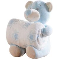 Bichinho De Pelúcia Carinhoso New Com Manta Bebê 100x75cm Ursinho Azul - 1