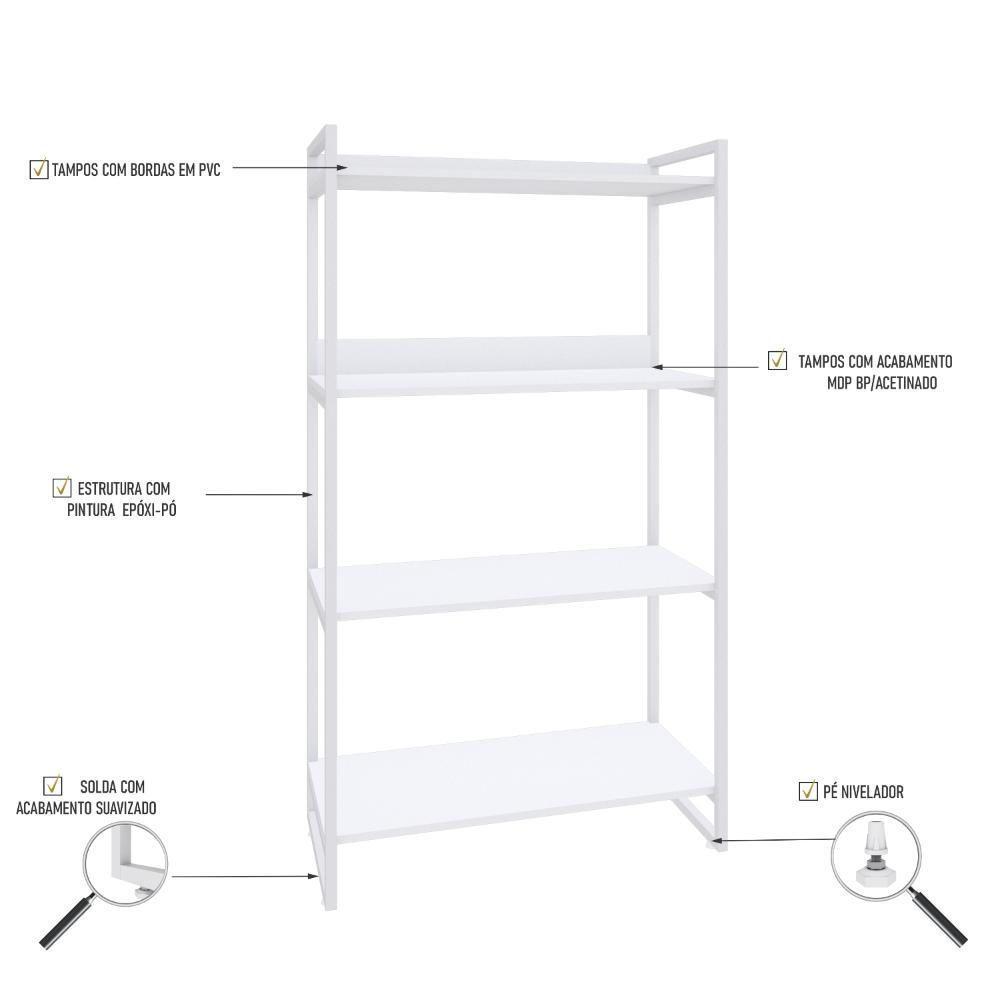 Estante Kuadra 80x40x146cm C/04 Prateleiras Branco Chess / Est.branca Branco Chess / Est.branca - 3