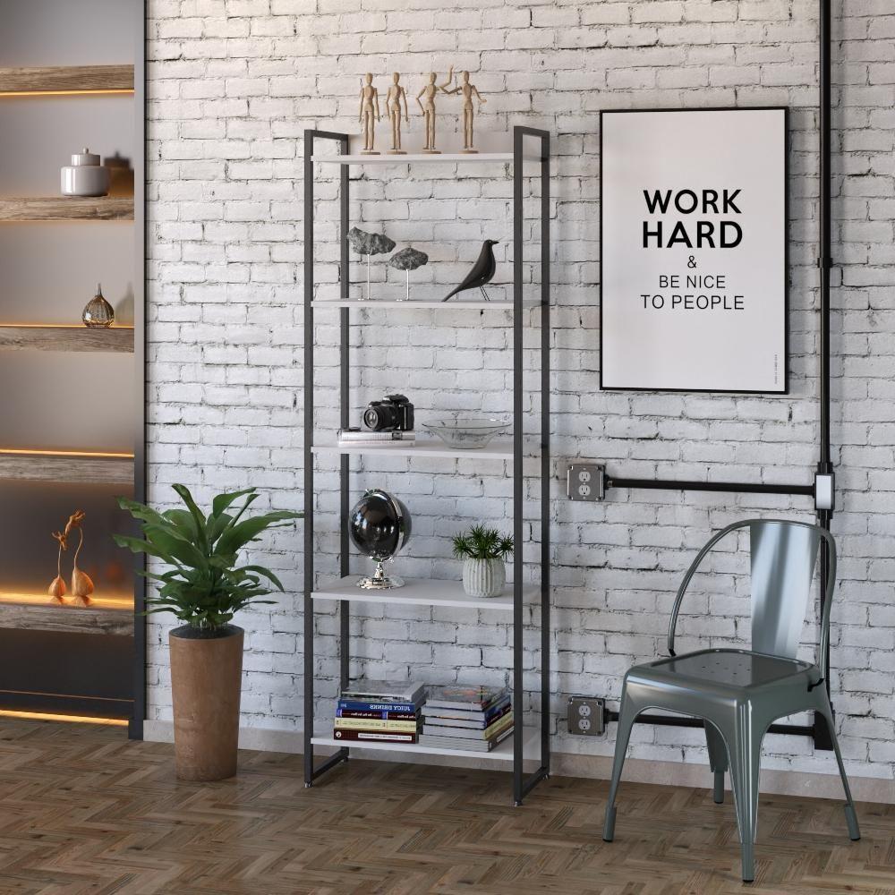 Estante Dynamica 60x30x187cm C/05 Prateleiras Branco Chess / Est.preta Branco Chess / Est.preta - 3