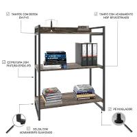 Estante Kuadra 80x40x104cm C/03 Prateleiras Carvalho Dark / Est.preta Carvalho Dark / Est.preta