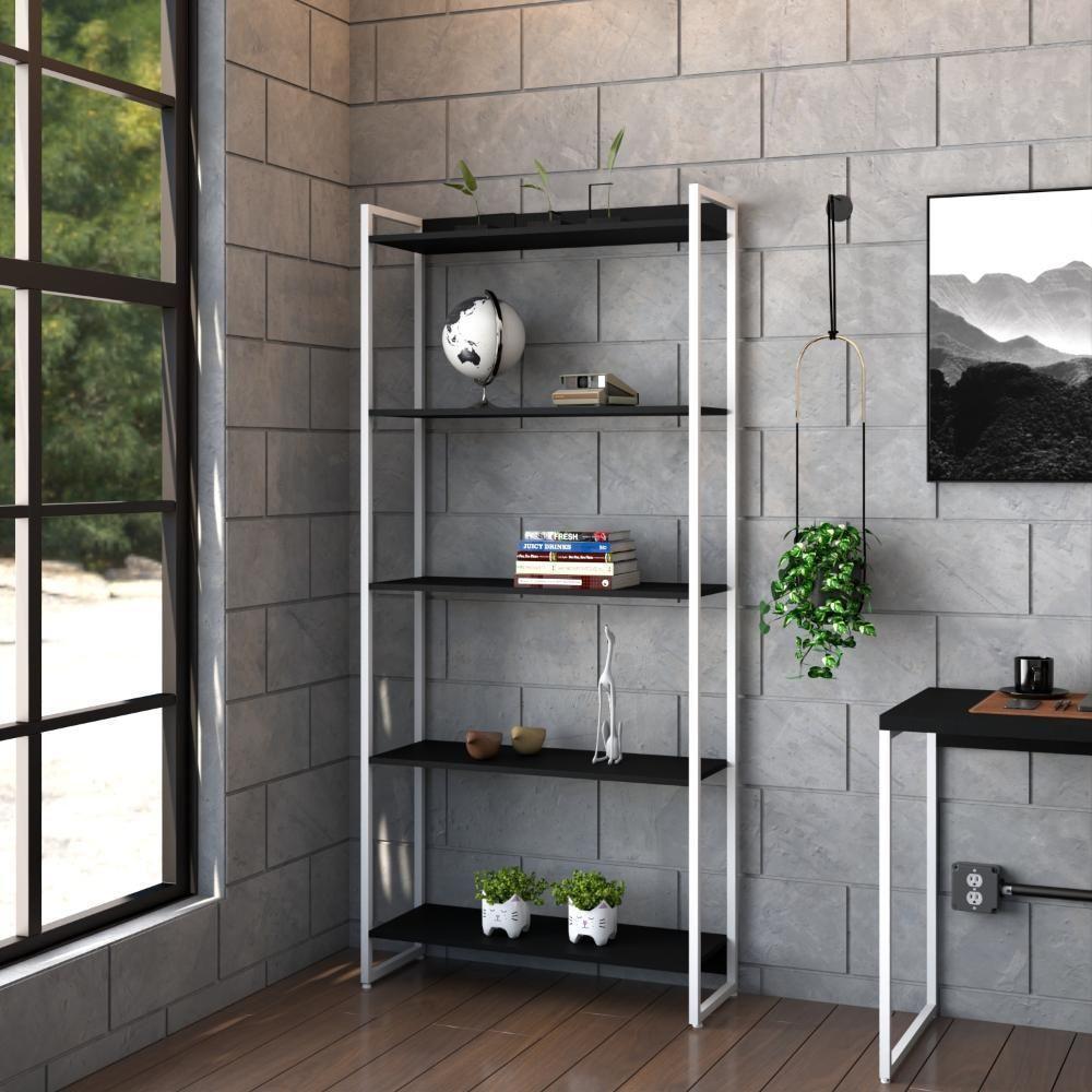 Estante Dynamica 80x30x187cm C/05 Prateleiras Preto ônix / Est.branca Preto ônix / Est.branca - 2