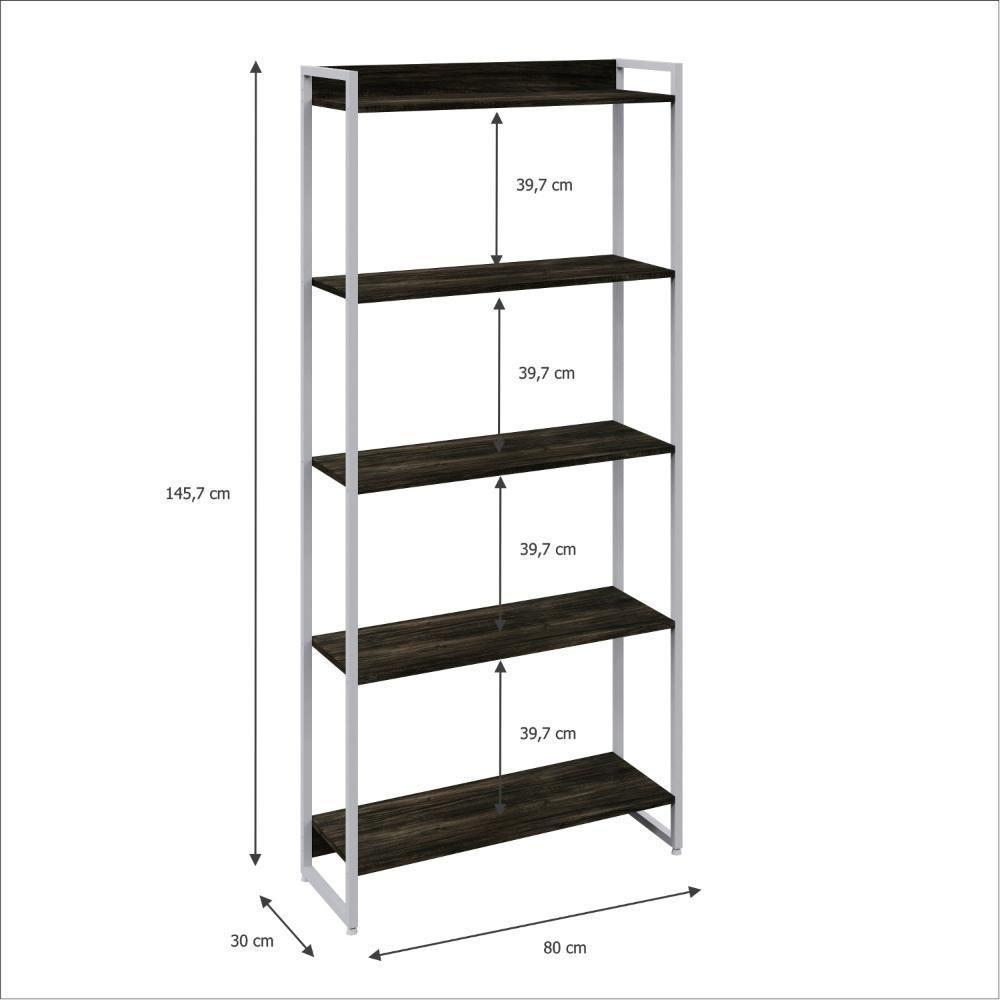 Estante Dynamica 80x30x187cm C/05 Prateleiras Preto ônix / Est.branca Preto ônix / Est.branca - 5