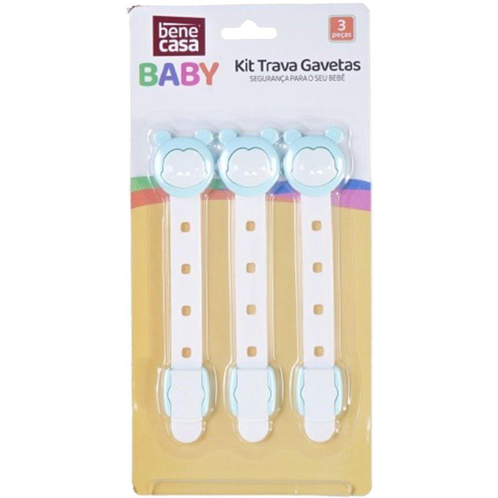 Kit Trava De Gaveta 3 Peças Para Bebês E Crianças Azul - 1