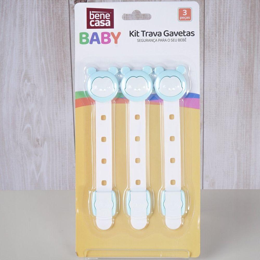 Kit Trava De Gaveta 3 Peças Para Bebês E Crianças Azul - 3