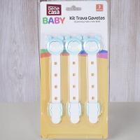 Kit Trava De Gaveta 3 Peças Para Bebês E Crianças Azul - 3