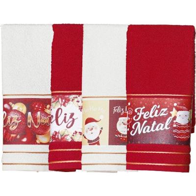 Kit 4 Toalha Lavabo Natalina Jacquard 30x45cm Creme-vermelho
