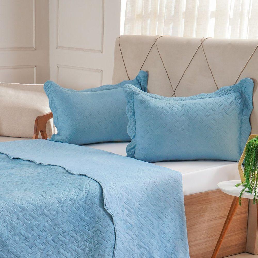 Kit Cobre Leito Casal Ultra Lisse Lisa New 210x230cm Azul Estonado - 2