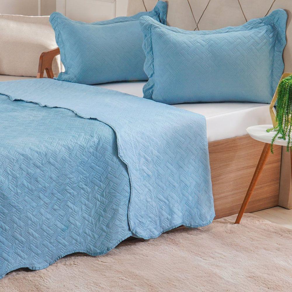 Kit Cobre Leito Casal Ultra Lisse Lisa New 210x230cm Azul Estonado - 3