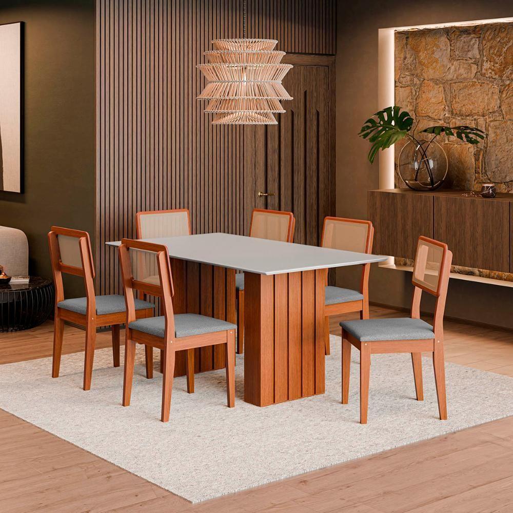 Mesa Sala Jantar Santiago 160x90 Cm Com Tampo De Vidro Cinamomo branco - 2