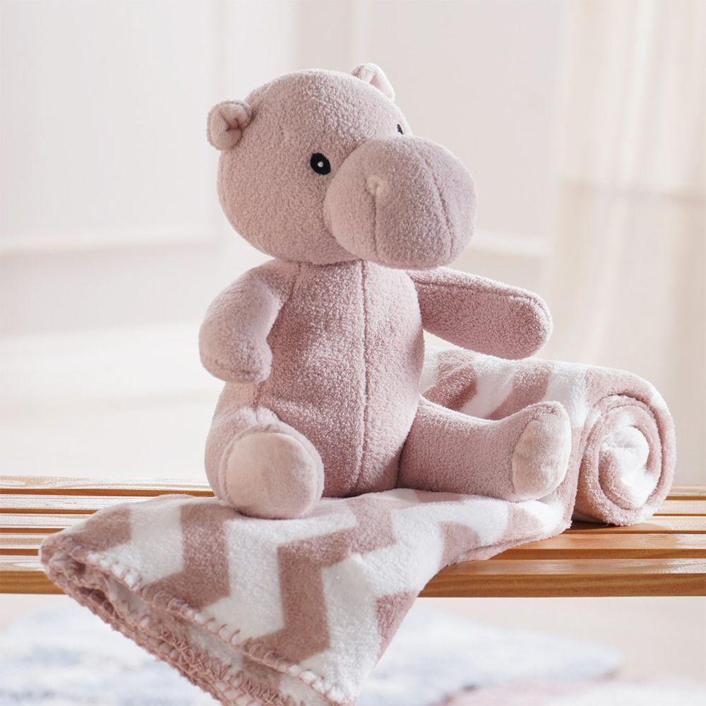 Bichinho De Pelúcia Floresta New Com Manta Bebê 100x75cm Hipopótamo - 4