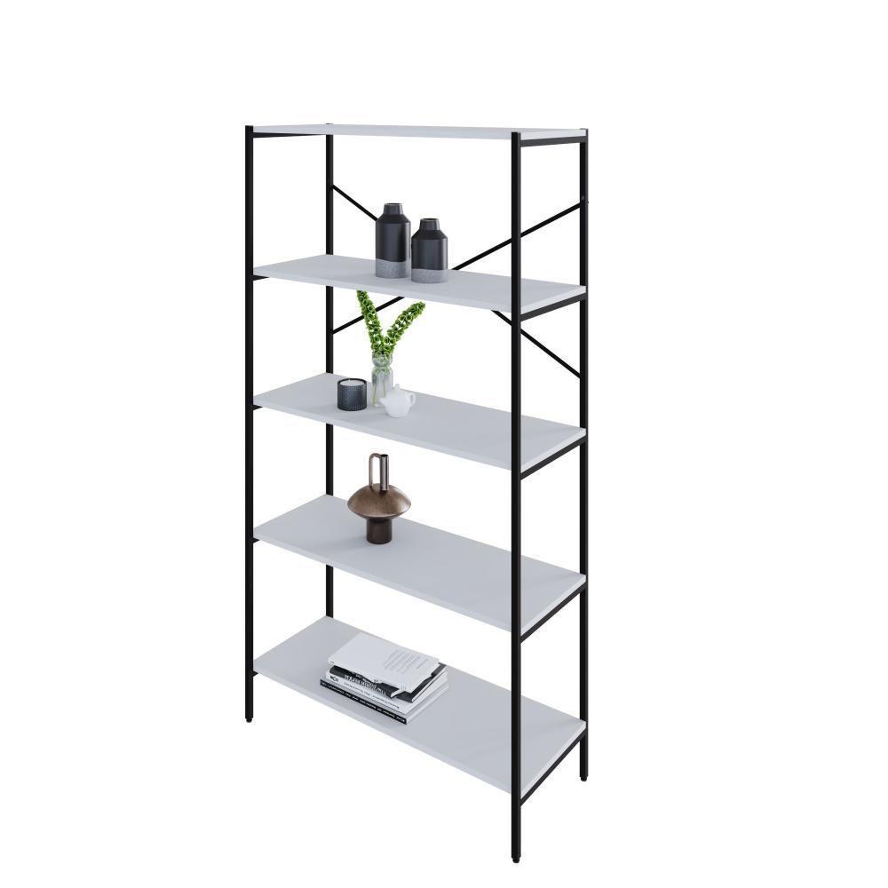 Estante C/05 Prateleiras 152x80x33cm Tub Tueh1585 Branco Chess - Est.preta Branco Chess / Est.preta - 2