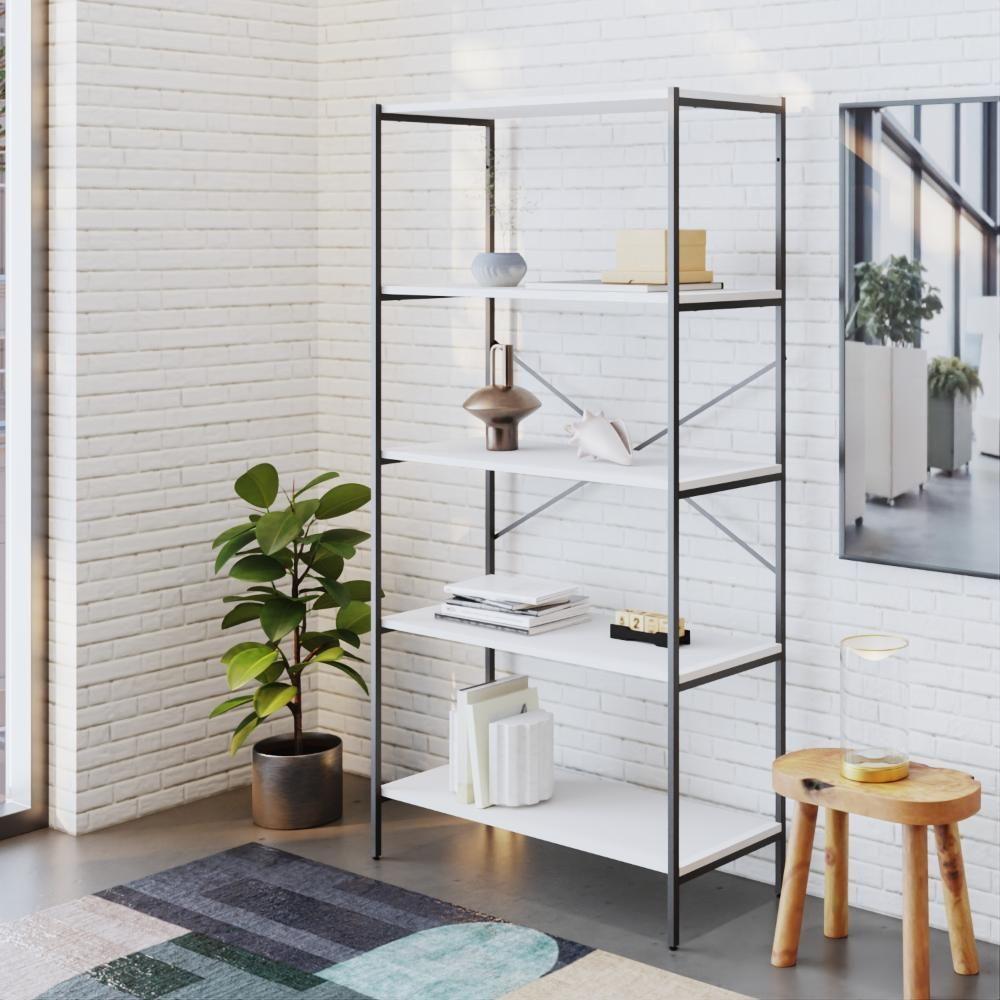 Estante C/05 Prateleiras 152x80x33cm Tub Tueh1585 Branco Chess - Est.preta Branco Chess / Est.preta - 5