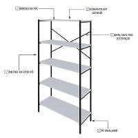 Estante C/05 Prateleiras 152x80x33cm Tub Tueh1585 Branco Chess - Est.preta Branco Chess / Est.preta - 6