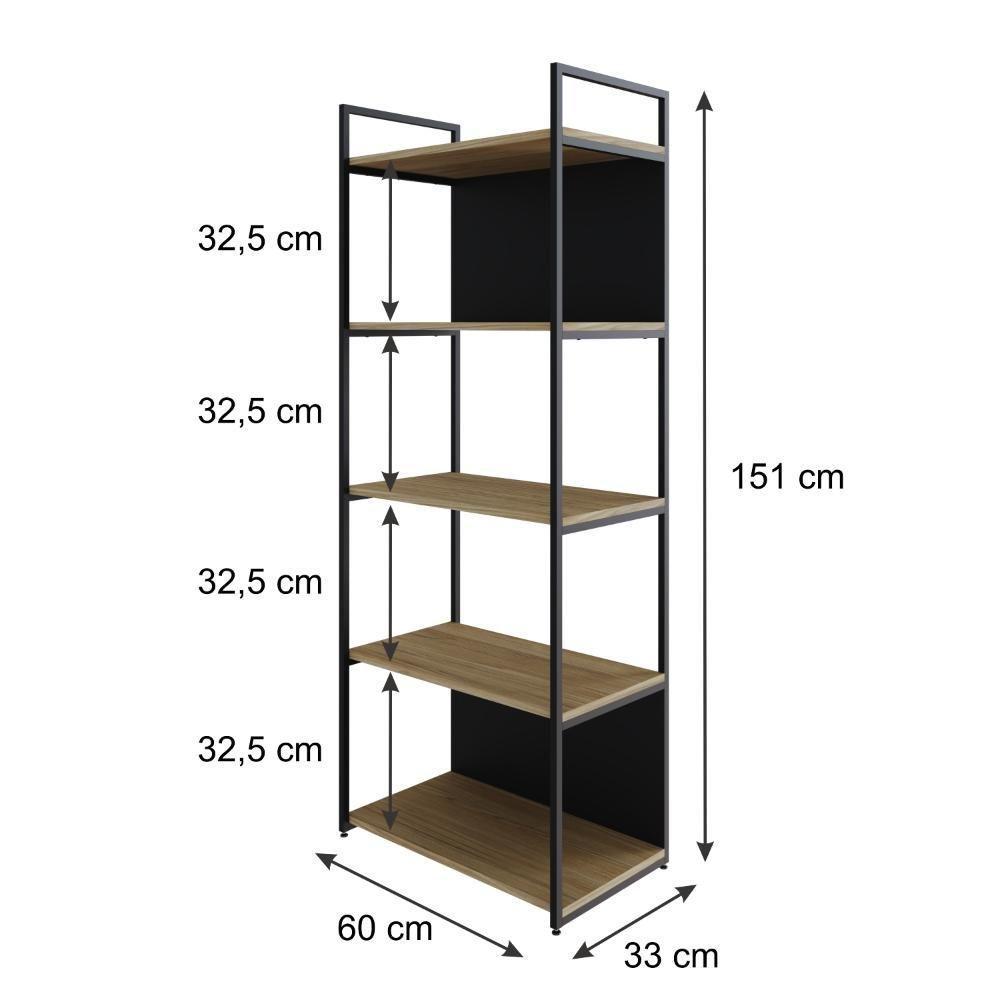 Estante C/05 Prateleiras 152x60x33cm C/fundo Yon Vermont Oak/est.preta Vermont Oak/est.preta - 5