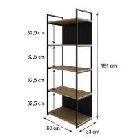 Estante C/05 Prateleiras 152x60x33cm C/fundo Yon Vermont Oak/est.preta Vermont Oak/est.preta - 5