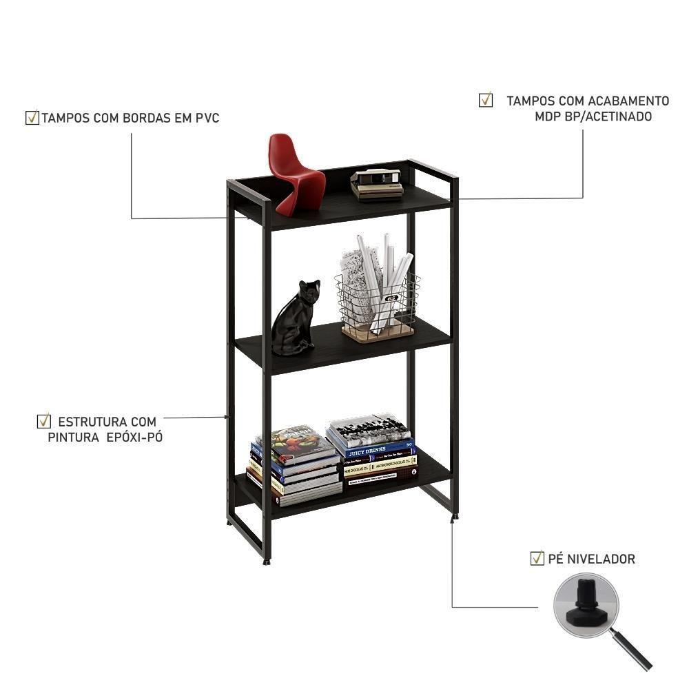 Estante Dynamica 60x30x104cm C/03 Prateleiras Preto ônix / Est.preta Preto ônix / Est.preta - 4