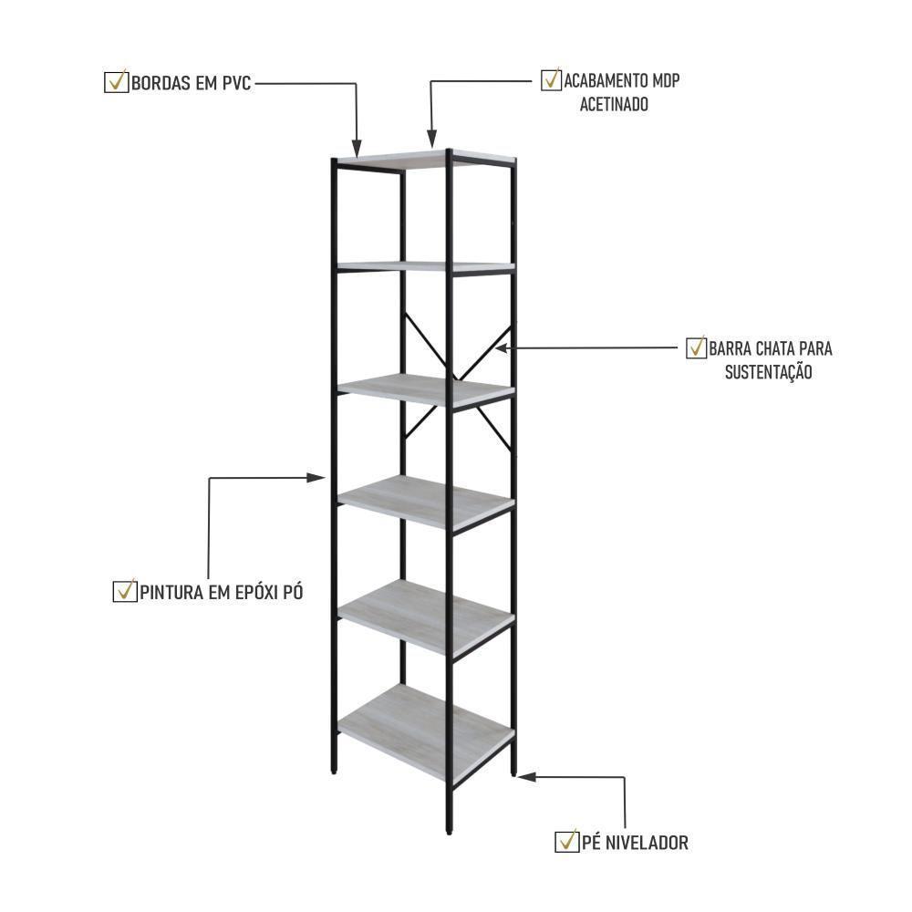 Estante C/06 Prateleiras 186x45x33cm Tub Tueh1846 Snow - Est.preta Snow / Est.preta - 4