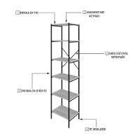 Estante C/06 Prateleiras 186x45x33cm Tub Tueh1846 Snow - Est.preta Snow / Est.preta