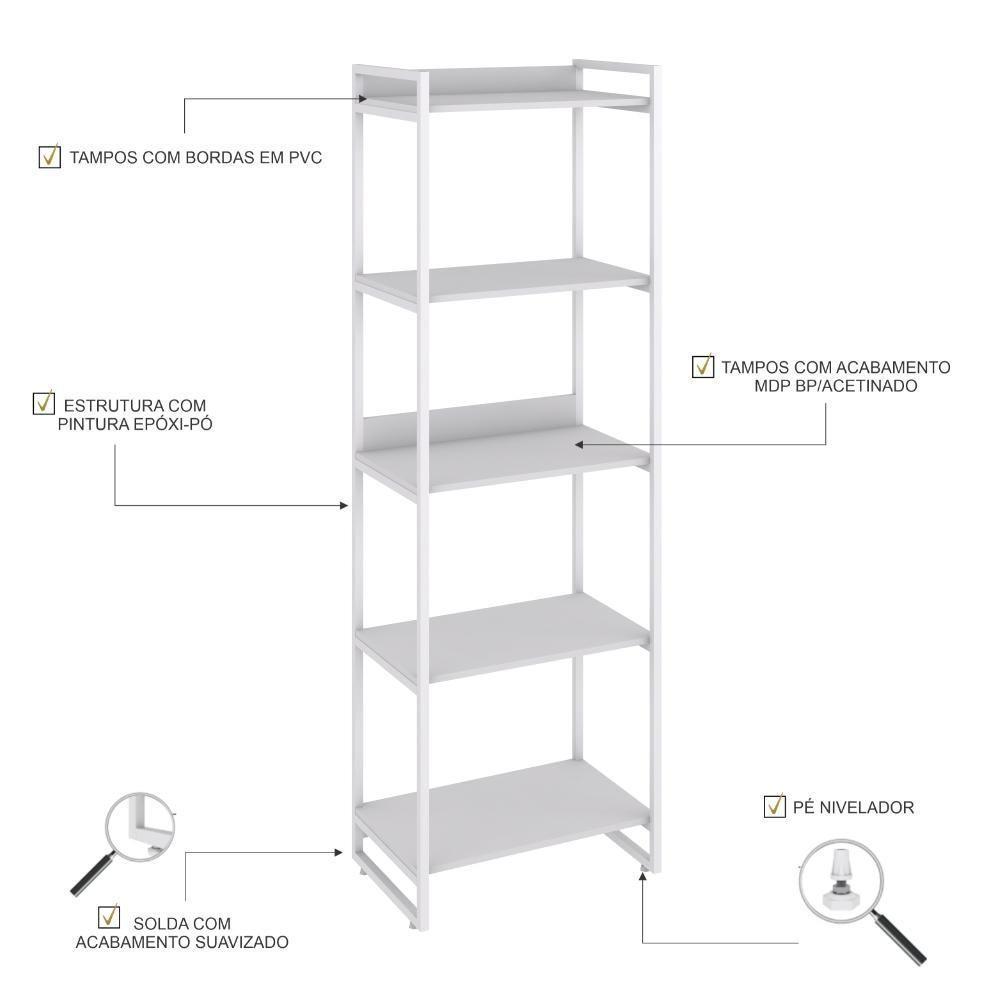Estante Kuadra 60x40x187cm C/05 Prateleiras Branco Chess / Est.branca Branco Chess / Est.branca - 3