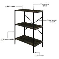 Estante C/03 Prateleiras 84x60x33cm Tub Tueh863 Carvalho Dark - Est.preta Carvalho Dark / Est.preta - 3