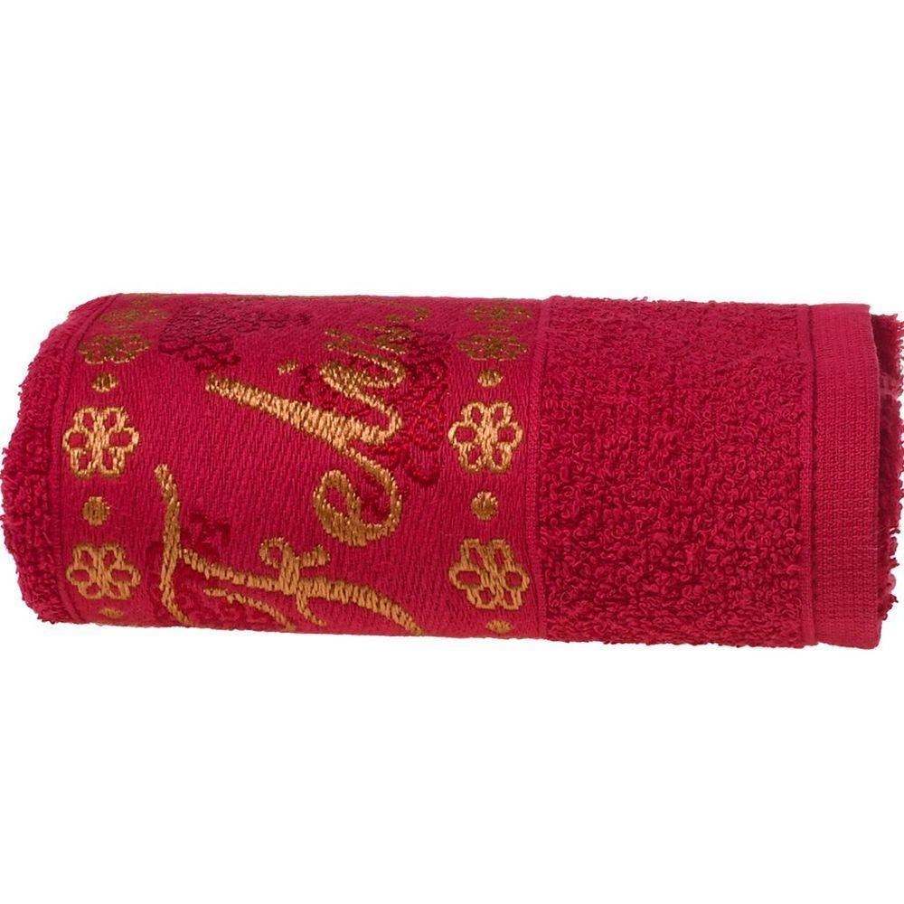 Kit 2 Toalha De Rosto Feliz Natal Bordada Jacquard 45x68 Vermelho - 1