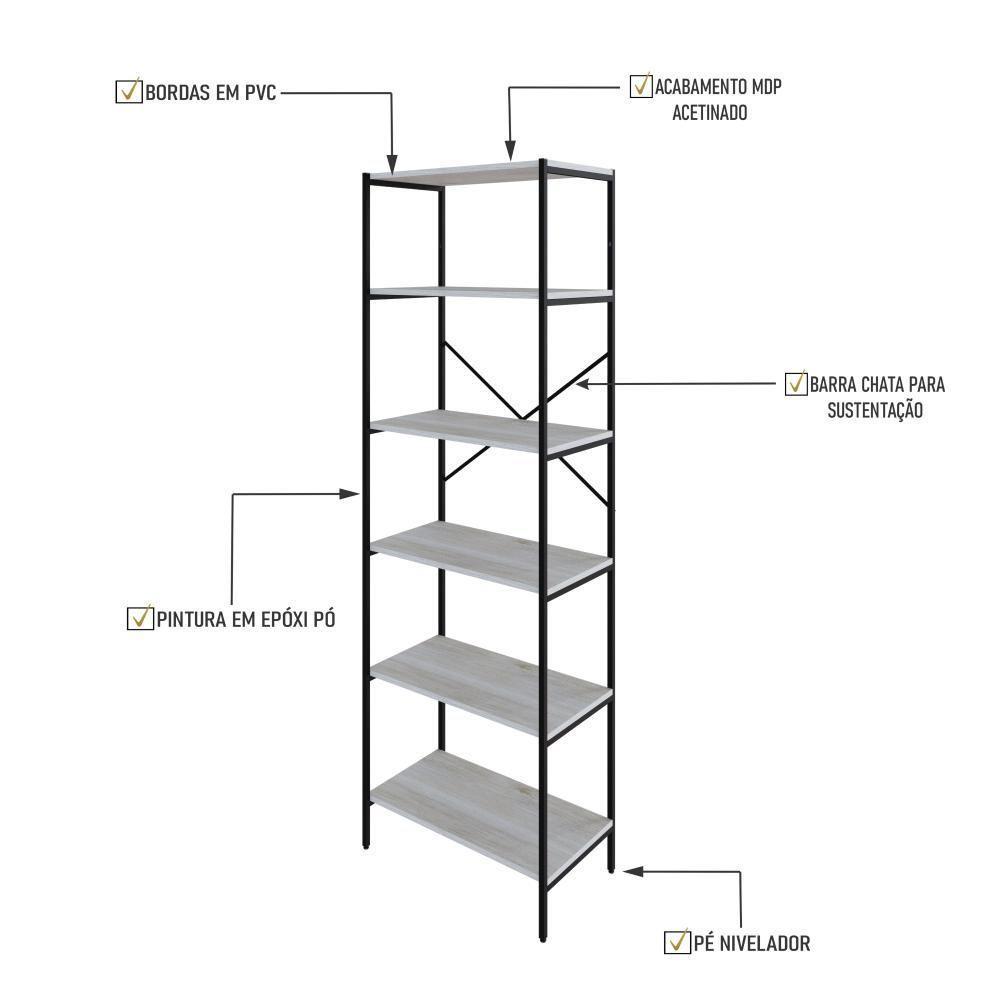 Estante C/06 Prateleiras 186x60x33cm Tub Tueh1866 Snow - Est.preta Snow / Est.preta - 3