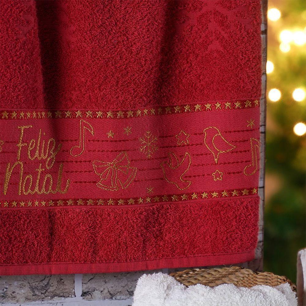 Kit 5 Toalha De Rosto Feliz Natal Bordada Jacquard 45x68 Pérola vermelho - 2