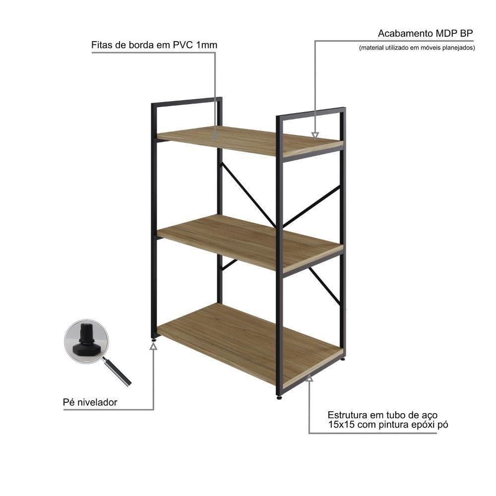 Estante C/03 Prateleiras 84x60x33cm Yon Vermont Oak/est.preta Vermont Oak/est.preta - 3