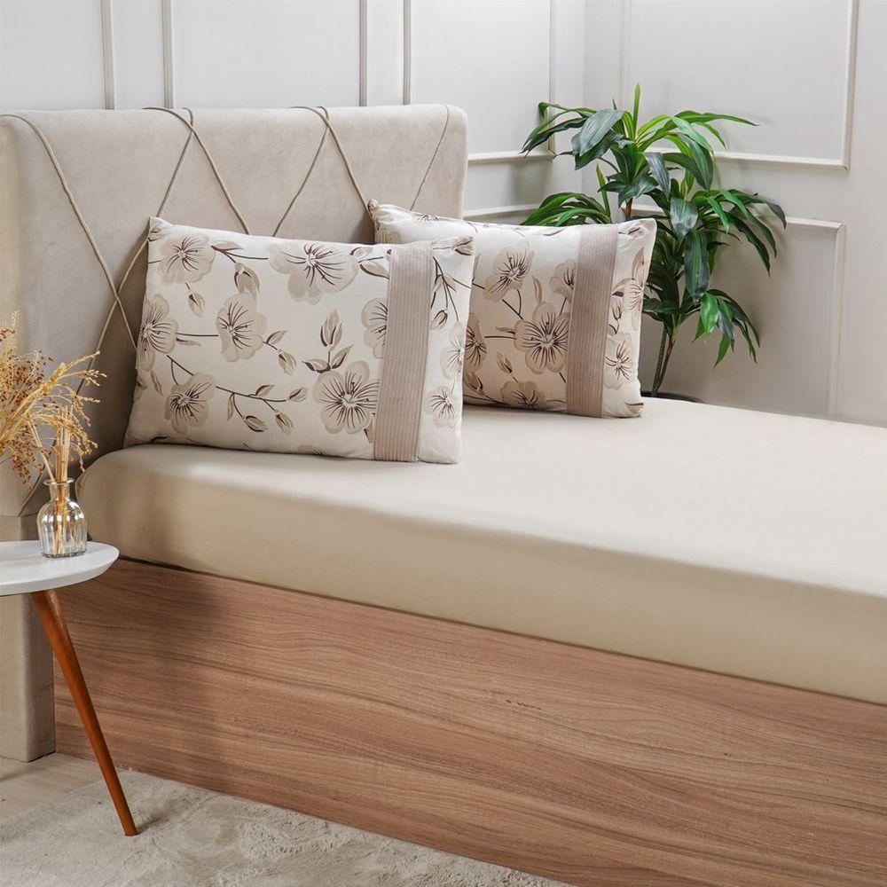 Jogo De Cama Casal Malha 3 Pçs Bella Cama New 138x188cm Bege - 1