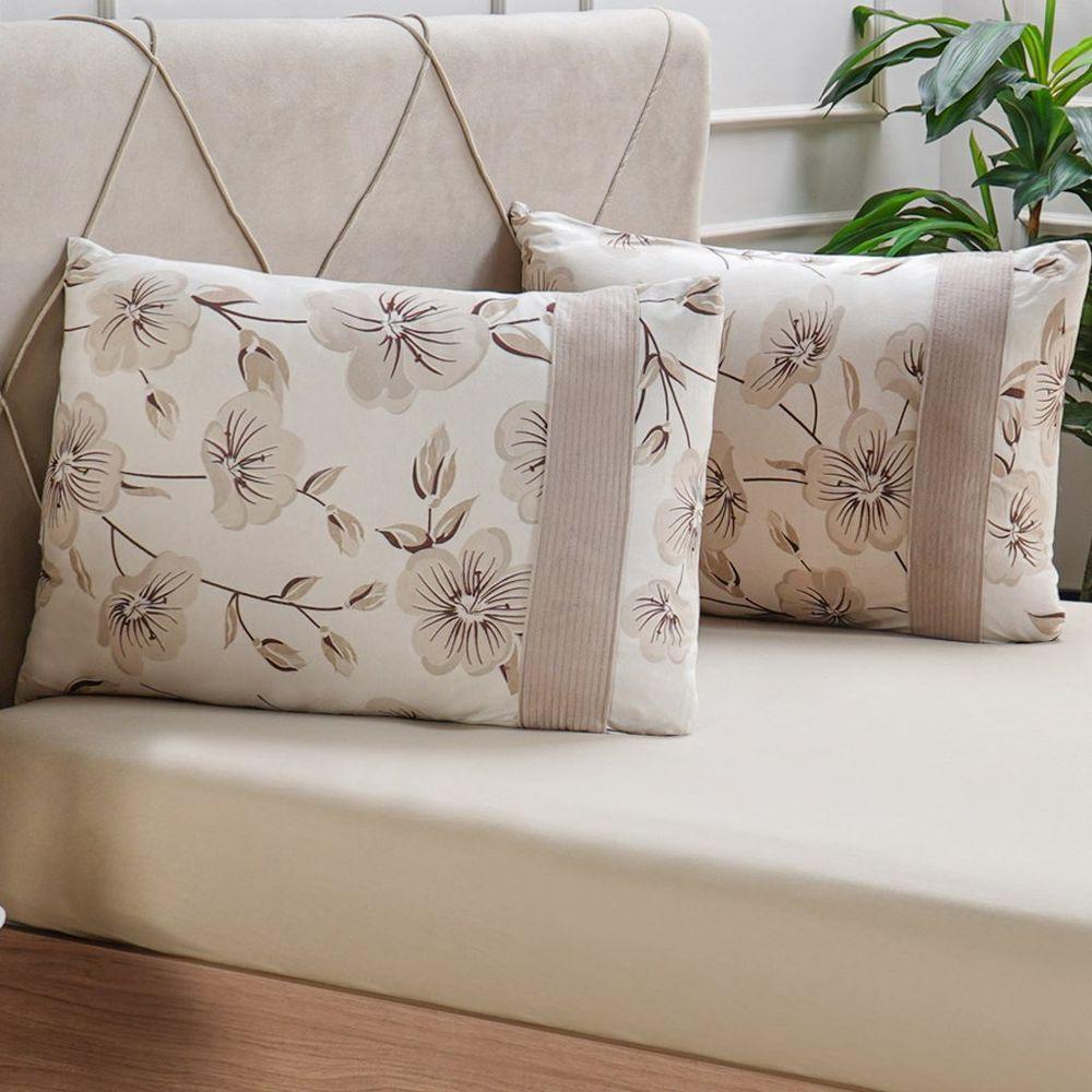 Jogo De Cama Casal Malha 3 Pçs Bella Cama New 138x188cm Bege - 4