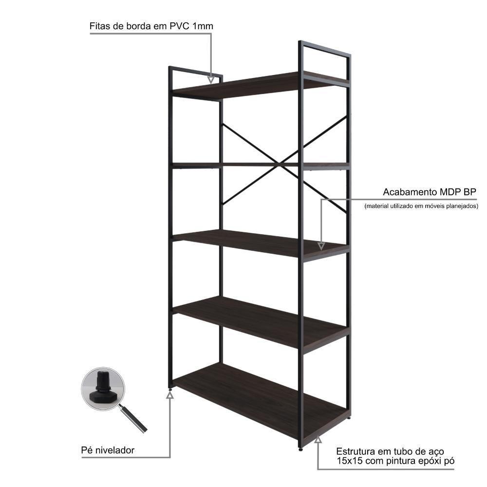 Estante C/05 Prateleiras 152x80x33cm Yon Terracota/est.preta Terracota/est.preta - 3