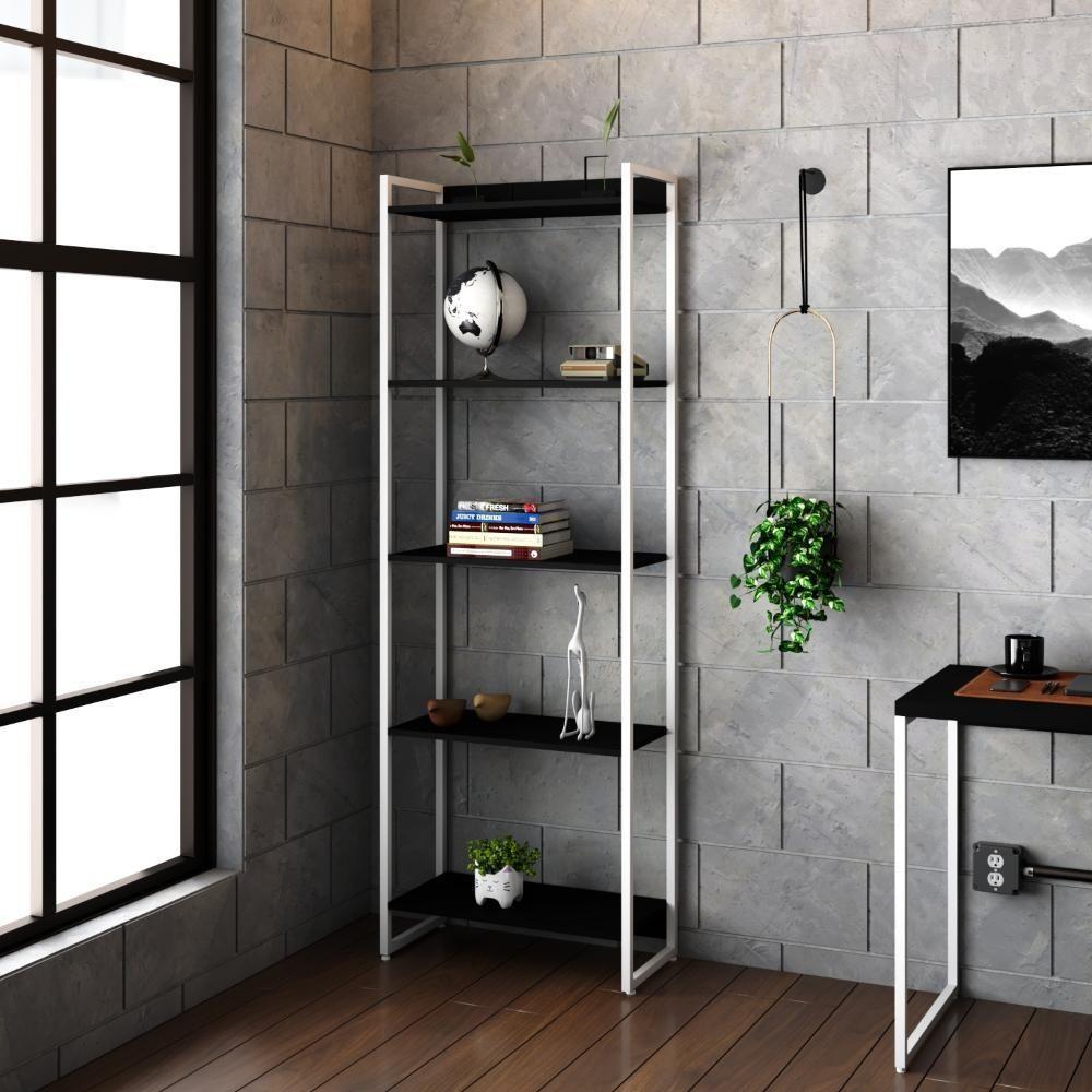 Estante Dynamica 60x30x187cm C/05 Prateleiras Preto ônix / Est.branca Preto ônix / Est.branca - 2