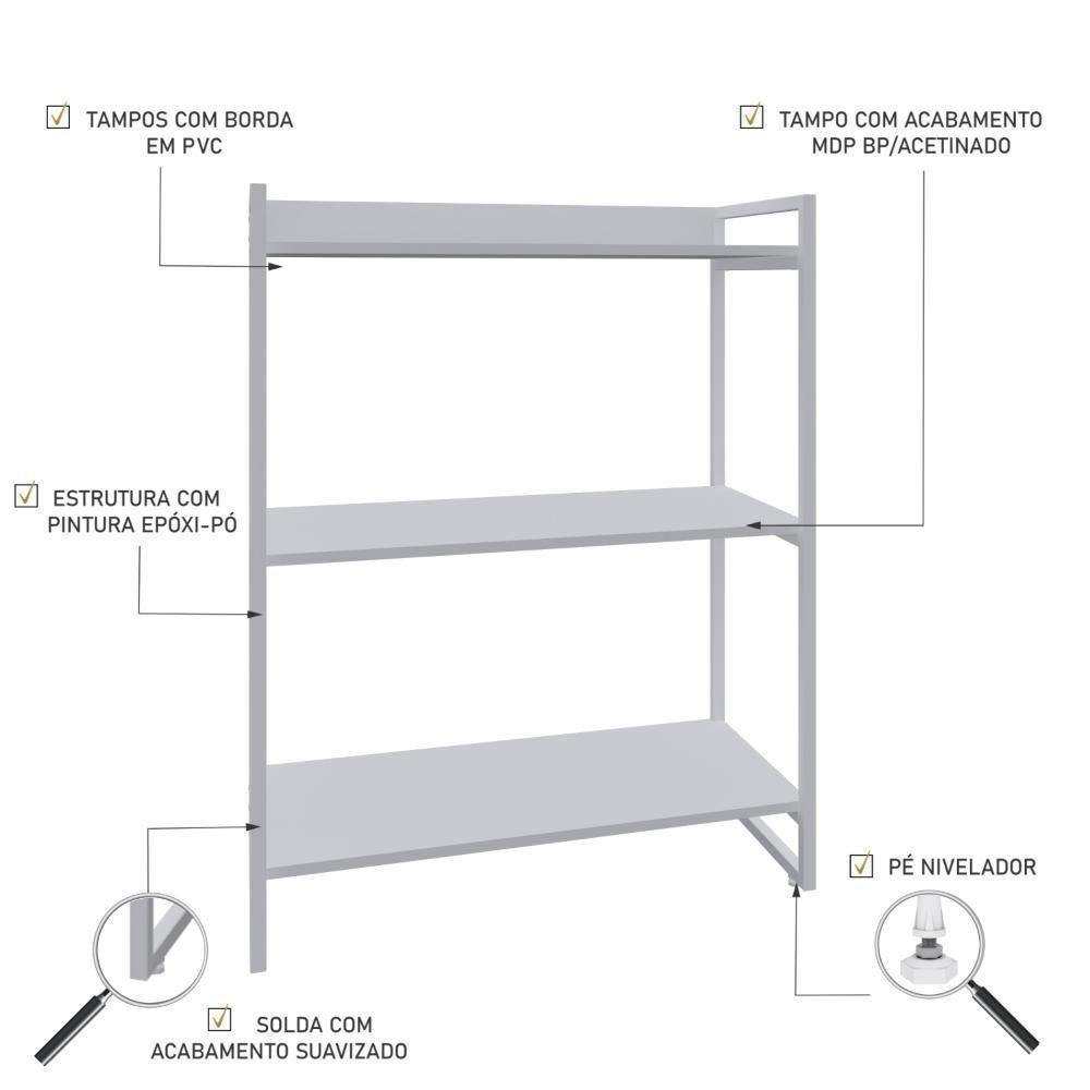 Estante Kuadra 80x40x104cm C/03 Prateleiras Branco Chess / Est.branca Branco Chess / Est.branca - 3