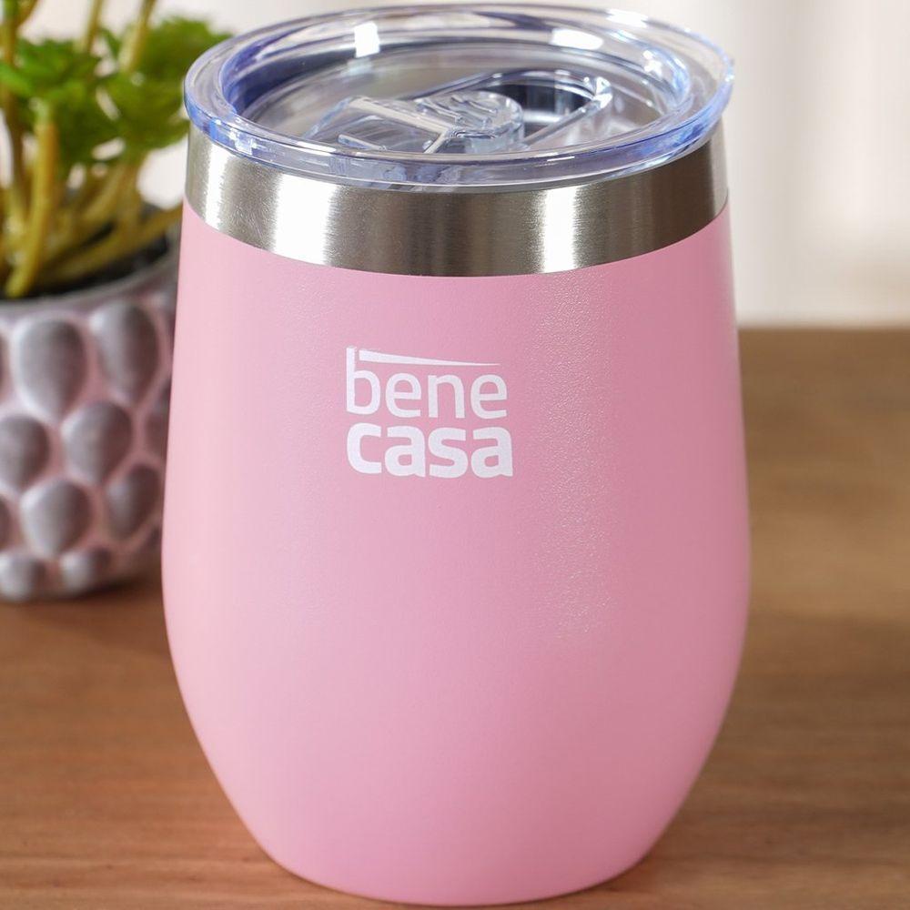 Copo Térmico Para Bebidas Com Tampa 360ml Rosa - 4
