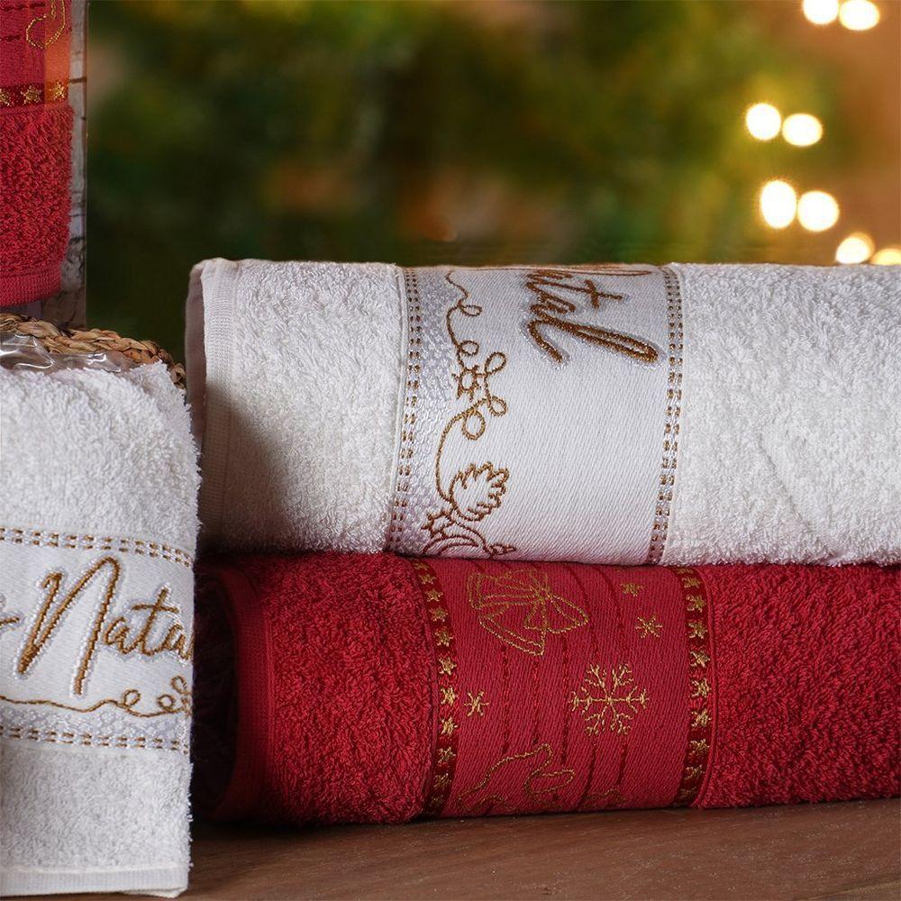 Kit 6 Toalha De Rosto Feliz Natal Bordada Jacquard 45x68cm Vermelho - 5