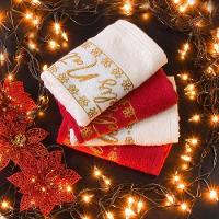 Kit 6 Toalha De Rosto Feliz Natal Bordada Jacquard 45x68cm Vermelho - 3