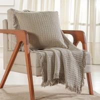 Kit Manta E Capa De Almofada Decorativa Para Sofá Waffle 100% Algodão 120x150cm Cashmere - 1