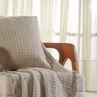 Kit Manta E Capa De Almofada Decorativa Para Sofá Waffle 100% Algodão 120x150cm Cashmere - 2