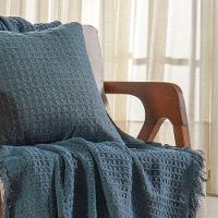 Kit Manta E 2 Almofada Decorativa Para Sofá Waffle 100% Algodão 120x150cm Azul Cobalt - 6