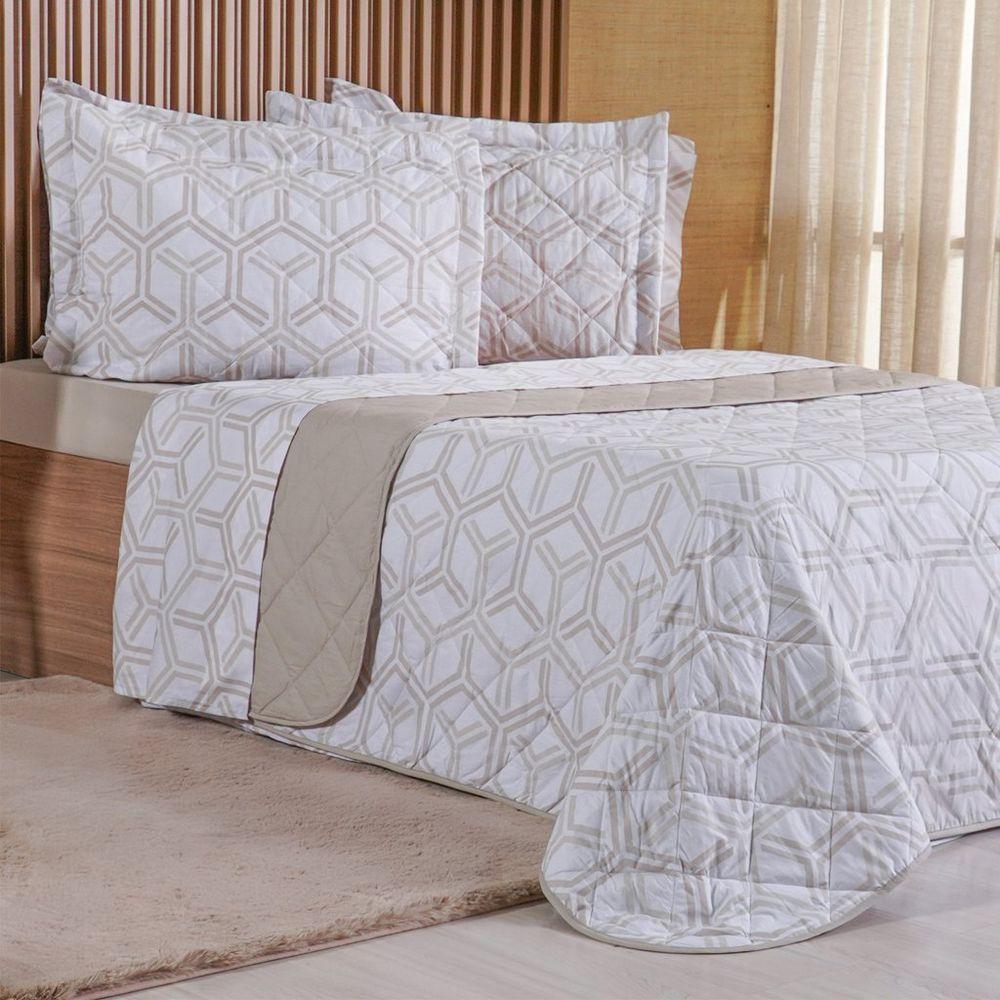 Kit Colcha King 200 Fios Estampada New 100% Algodão 260x280cm Rayon - 1