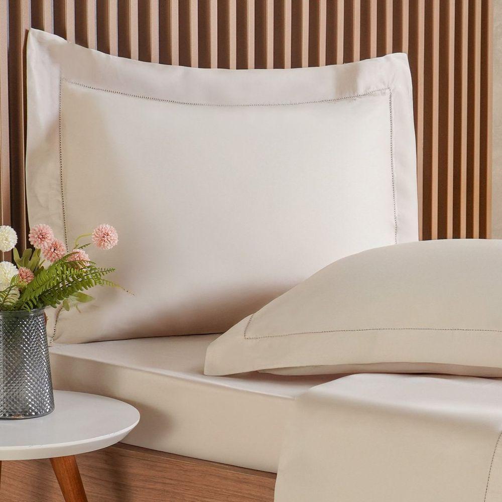 Jogo De Cama King 4 Pçs Ricamo 300 Fios 100% Algodão 193x203x40cm Biscuit - 2