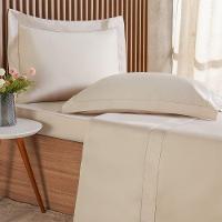 Jogo De Cama King 4 Pçs Ricamo 300 Fios 100% Algodão 193x203x40cm Biscuit - 1